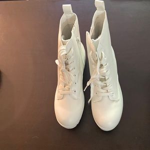 Brand New White Lace Up Fur Boots